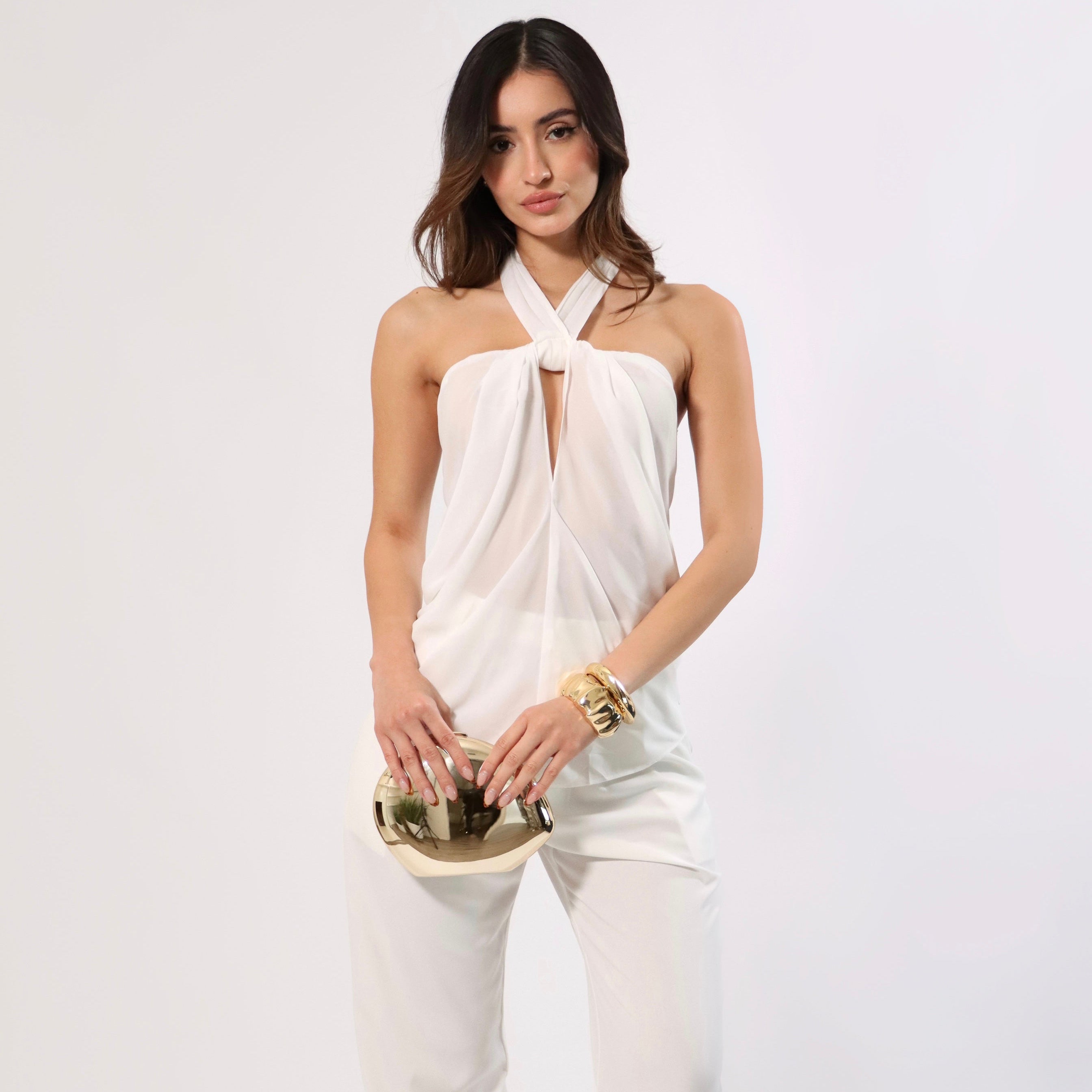 Olivia Halter Top - Chiffon Backless Top | April Seven