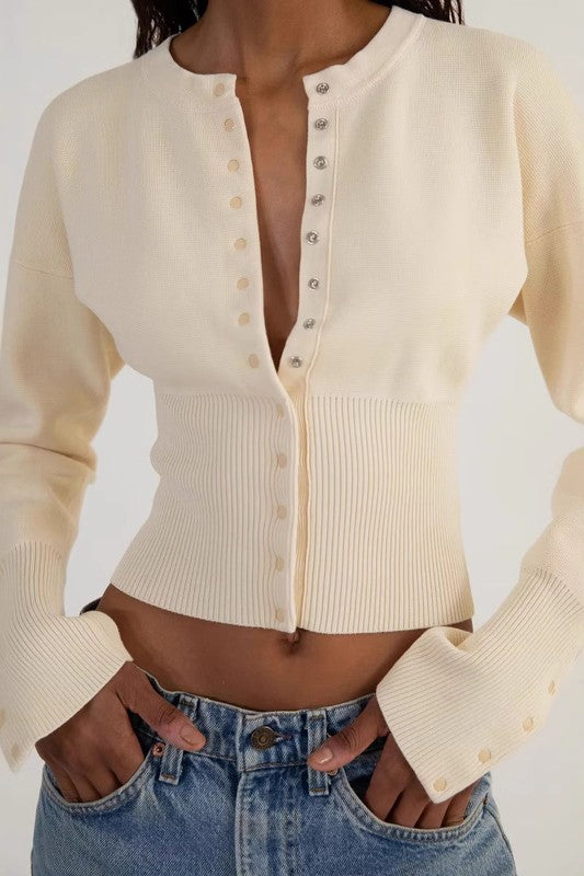 Button-Front Fitted Knit Top