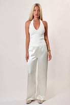 Ivory satin pants with flowy drape and wide leg – April Seven