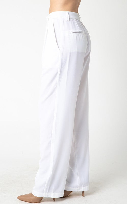April Seven Olivia Pant: Women's white straight-leg, high-waisted dress pant with pockets.